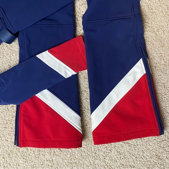 Women’s Perfect Moment Allos Ski Suit Navy Blue Red EUC Large Belted Ski Suit - Picture 8 of 13